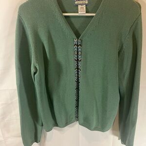 Vintage Pendleton Sage Sweater with southwestern beaded trim..100%cotton.